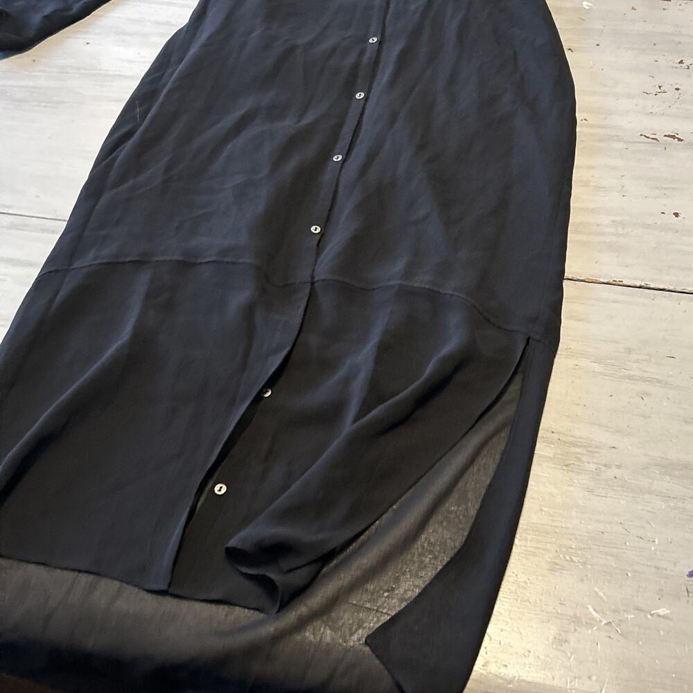 Helmut Lang Black Button Front Roll Tab Sleeve Shirt Dress XS Silk Quiet Luxury - Picture 7 of 11